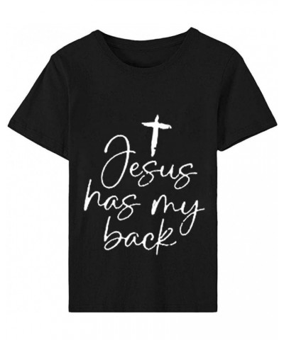 Jesus Easter Shirts for Women Christian Graphic Tshirts Funny Faith Outfit I Can't But I Know A Guy Letter Print Tees A09-bla...