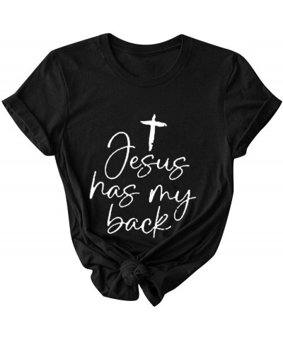 Jesus Easter Shirts for Women Christian Graphic Tshirts Funny Faith Outfit I Can't But I Know A Guy Letter Print Tees A09-bla...