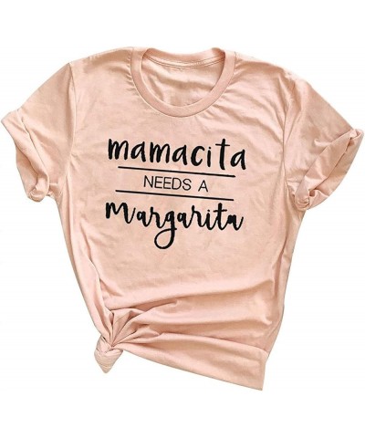 Women Mamacita Needs A Margarita T-Shirt Graphic Tee Short Sleeve Mom Tops Pink2 $9.90 T-Shirts