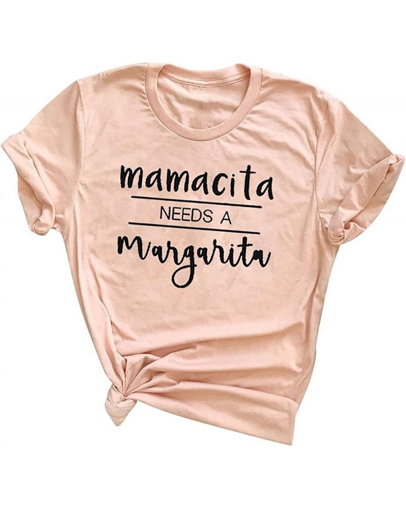 Women Mamacita Needs A Margarita T-Shirt Graphic Tee Short Sleeve Mom Tops Pink2 $9.90 T-Shirts