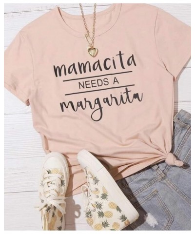 Women Mamacita Needs A Margarita T-Shirt Graphic Tee Short Sleeve Mom Tops Pink2 $9.90 T-Shirts