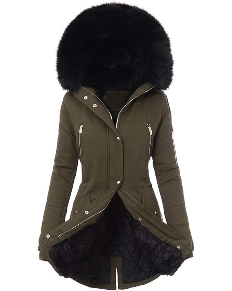 Womens Winter Coats Trendy Plus Size Fleece Sherpa Lined Parkas Jacket Thicken Windproof Outerwear With Fur Hood 11-army Gree...