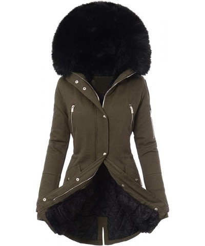 Womens Winter Coats Trendy Plus Size Fleece Sherpa Lined Parkas Jacket Thicken Windproof Outerwear With Fur Hood 11-army Gree...