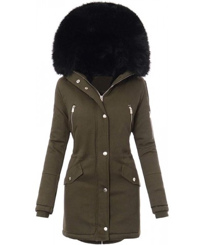 Womens Winter Coats Trendy Plus Size Fleece Sherpa Lined Parkas Jacket Thicken Windproof Outerwear With Fur Hood 11-army Gree...