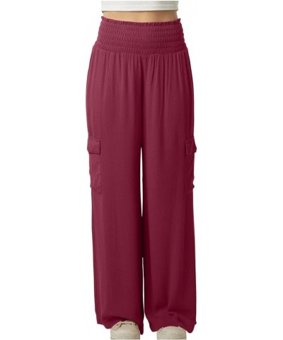 Linen Pants for Women Summer Beach Palazzo Pants Elastic Waisted Trousers Loose Casual Yoga Sweatpants with Pockets 06wine $9...