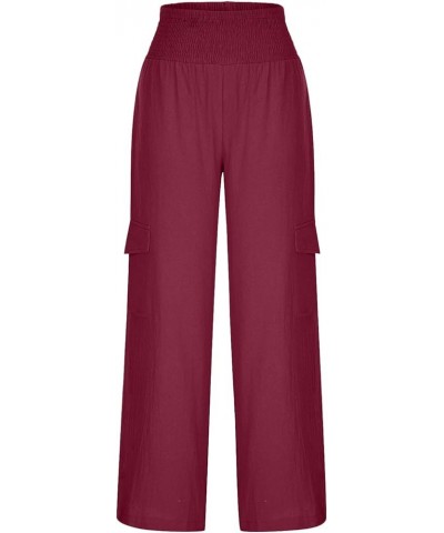 Linen Pants for Women Summer Beach Palazzo Pants Elastic Waisted Trousers Loose Casual Yoga Sweatpants with Pockets 06wine $9...