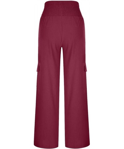 Linen Pants for Women Summer Beach Palazzo Pants Elastic Waisted Trousers Loose Casual Yoga Sweatpants with Pockets 06wine $9...