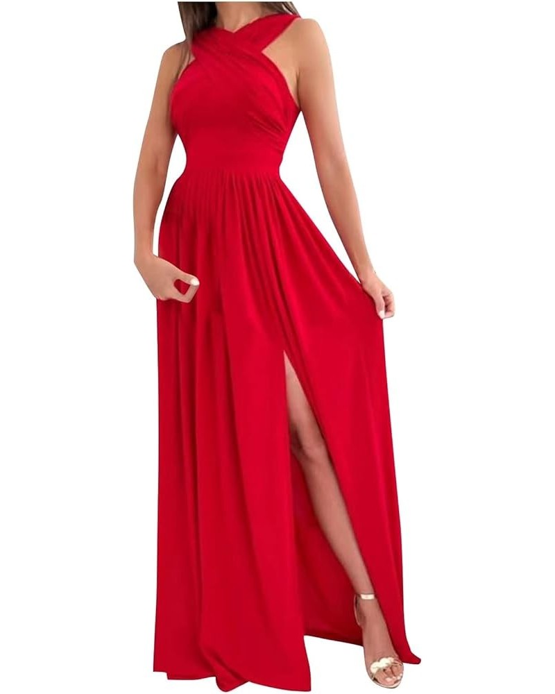 Casual Dresses for Women 2023 Long Sleeve V Neck Loose Fitted Plain Flowy Maxi Tiered Dress F-red $12.80 Sweaters