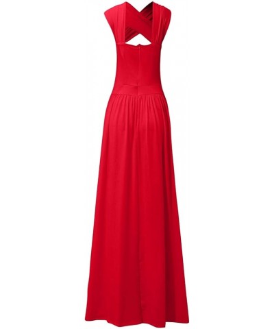 Casual Dresses for Women 2023 Long Sleeve V Neck Loose Fitted Plain Flowy Maxi Tiered Dress F-red $12.80 Sweaters