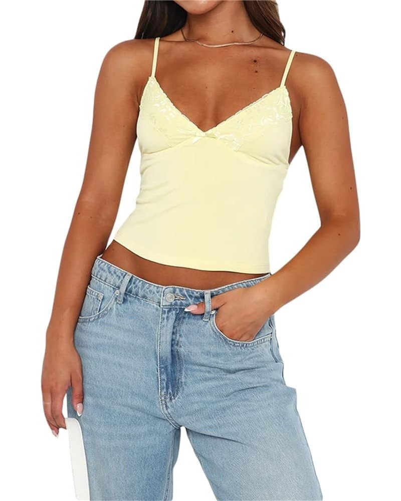 Women Sexy Low Cut Tank Top Ruched Bandage Camisloe Side Split Mini Y2k Tops Cropped Bustier Vest Going Out Yellow Medium $9....