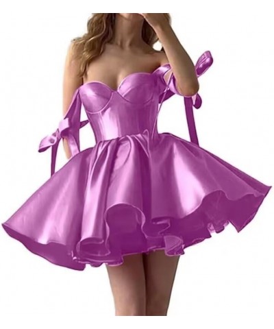 Satin Short Prom Dresses 2024 Bow Spaghetti Straps Cocktail Dresses for Women Mini Formal Evening Party Gowns Dusty Purple $3...