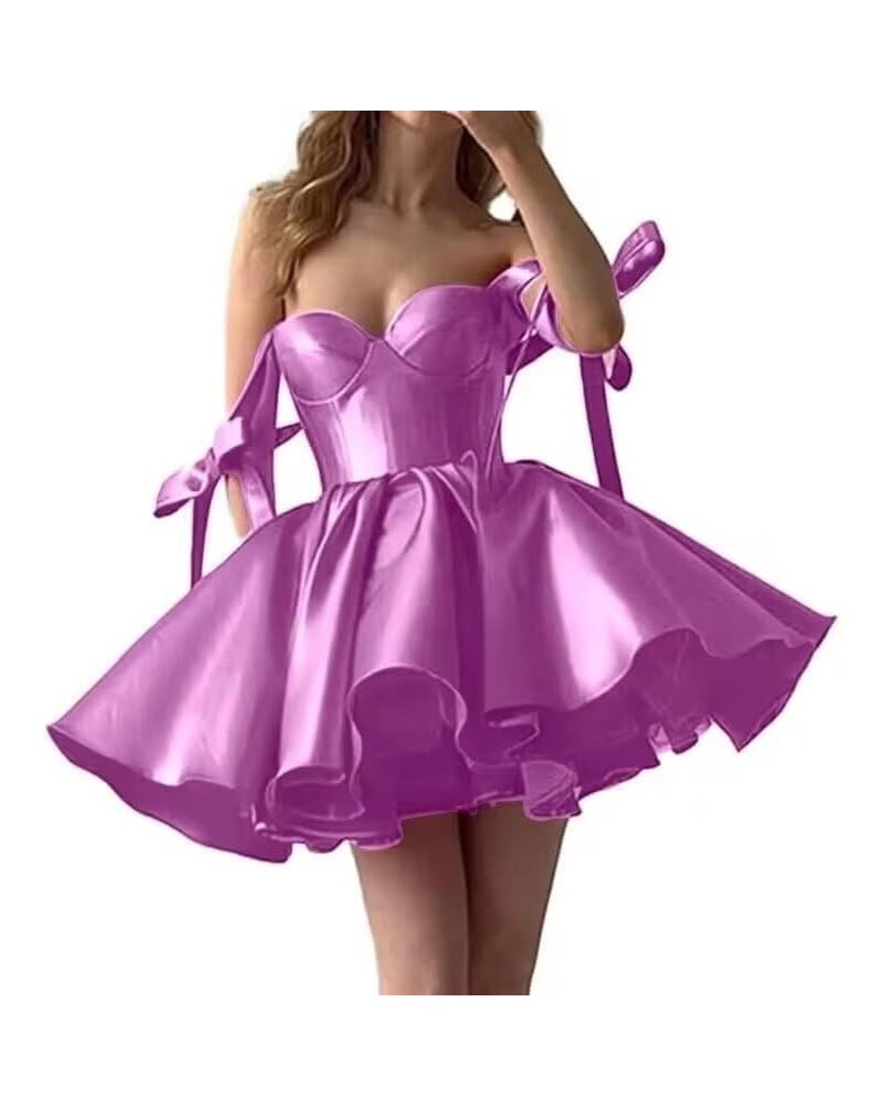 Satin Short Prom Dresses 2024 Bow Spaghetti Straps Cocktail Dresses for Women Mini Formal Evening Party Gowns Dusty Purple $3...