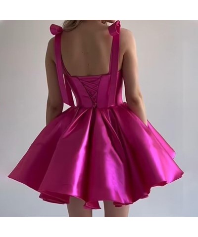 Satin Short Prom Dresses 2024 Bow Spaghetti Straps Cocktail Dresses for Women Mini Formal Evening Party Gowns Dusty Purple $3...