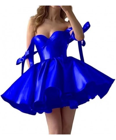 Satin Short Prom Dresses 2024 Bow Spaghetti Straps Cocktail Dresses for Women Mini Formal Evening Party Gowns Dusty Purple $3...