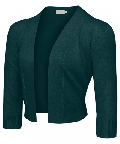 Women's 3/4 Sleeve Open Front Lightweight Cropped Shrug Cardigans Sweaters (S-XL) Teal $13.22 Sweaters