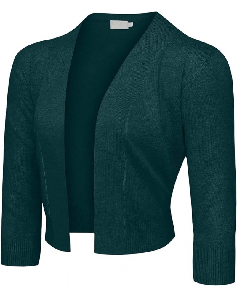 Women's 3/4 Sleeve Open Front Lightweight Cropped Shrug Cardigans Sweaters (S-XL) Teal $13.22 Sweaters