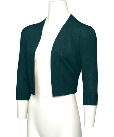 Women's 3/4 Sleeve Open Front Lightweight Cropped Shrug Cardigans Sweaters (S-XL) Teal $13.22 Sweaters