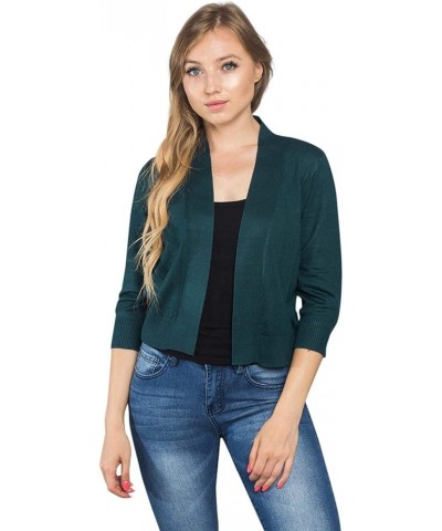 Women's 3/4 Sleeve Open Front Lightweight Cropped Shrug Cardigans Sweaters (S-XL) Teal $13.22 Sweaters