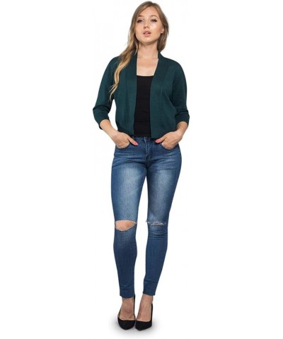 Women's 3/4 Sleeve Open Front Lightweight Cropped Shrug Cardigans Sweaters (S-XL) Teal $13.22 Sweaters