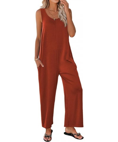 Sleeveless Jumpsuits for Women Scoop Neck Casual Tank Rompers Loose Wide Leg Stretchy Overalls with Pockets Caramel $21.99 Ju...