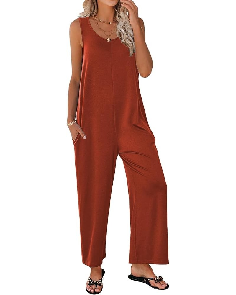 Sleeveless Jumpsuits for Women Scoop Neck Casual Tank Rompers Loose Wide Leg Stretchy Overalls with Pockets Caramel $21.99 Ju...