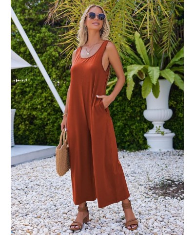 Sleeveless Jumpsuits for Women Scoop Neck Casual Tank Rompers Loose Wide Leg Stretchy Overalls with Pockets Caramel $21.99 Ju...