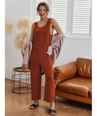 Sleeveless Jumpsuits for Women Scoop Neck Casual Tank Rompers Loose Wide Leg Stretchy Overalls with Pockets Caramel $21.99 Ju...