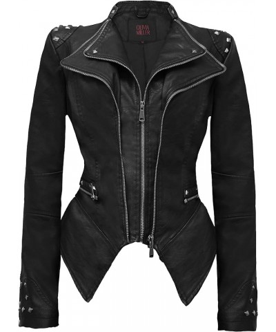 Women's Classic Faux Leather Jacket Rivet Lapel Swallow Tail Biker Jacket Jk44169-black $21.61 Coats