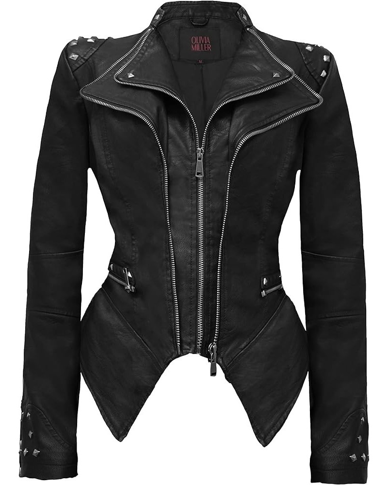 Women's Classic Faux Leather Jacket Rivet Lapel Swallow Tail Biker Jacket Jk44169-black $21.61 Coats