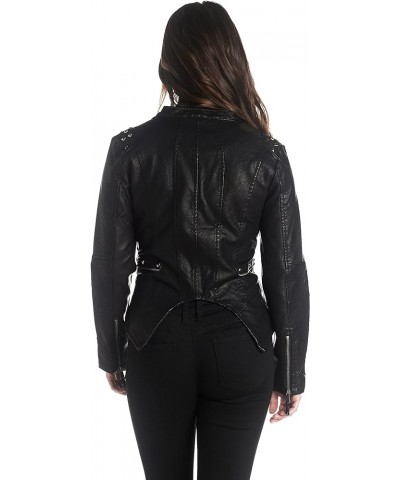 Women's Classic Faux Leather Jacket Rivet Lapel Swallow Tail Biker Jacket Jk44169-black $21.61 Coats