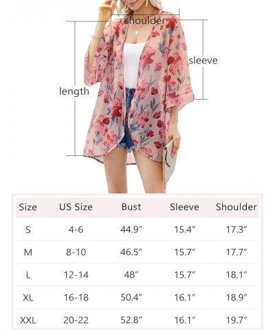 Women's Sheer & Lightweight Chiffon Kimono Cardigans with Bell Sleeves, Floral Cover-ups for Beach & Daily Wear (S-XXL) Pink ...