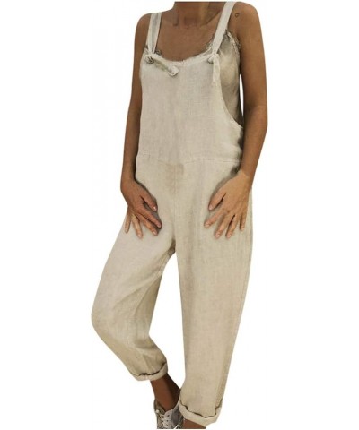 Rompers for Women Linen Summer Casual Loose Solid Long Romper Jumpsuits A $17.19 Rompers