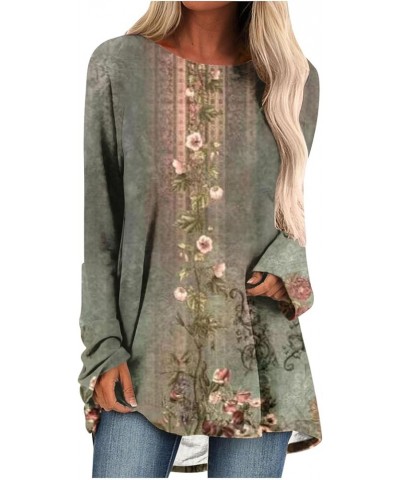 Long Sleeve Tee Shirts for Women Trendy 2023 Vintage Floral Print Tunic Shirt Casual Loose Comfy Pullover Tops Blouse G01-arm...