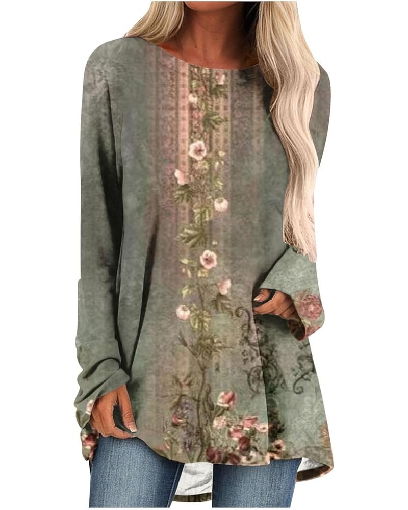 Long Sleeve Tee Shirts for Women Trendy 2023 Vintage Floral Print Tunic Shirt Casual Loose Comfy Pullover Tops Blouse G01-arm...