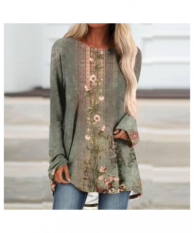 Long Sleeve Tee Shirts for Women Trendy 2023 Vintage Floral Print Tunic Shirt Casual Loose Comfy Pullover Tops Blouse G01-arm...