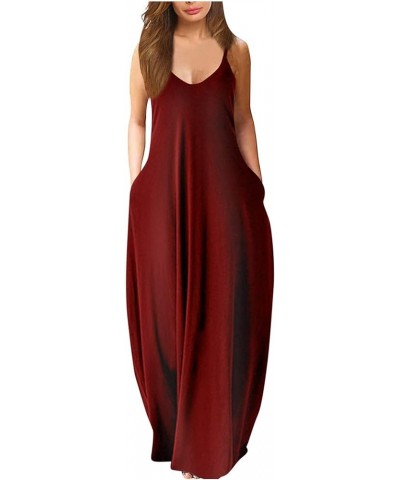 Summer Dresses for Women 2023 Beach Vacation Boho Spaghetti Strap Casual Maxi Dress Plus Size Hawaiian Sundresses 01 Wine $12...