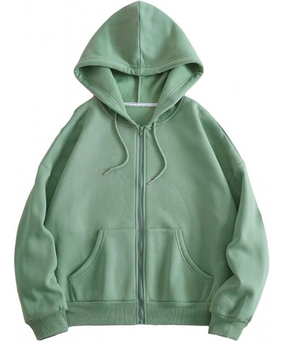 Women's Thermal Lined Full Zip Up Long Sleeve Drawstring Hoodie Sweatshirts with Kangaroo Pockets Mint Green $11.39 Hoodies &...