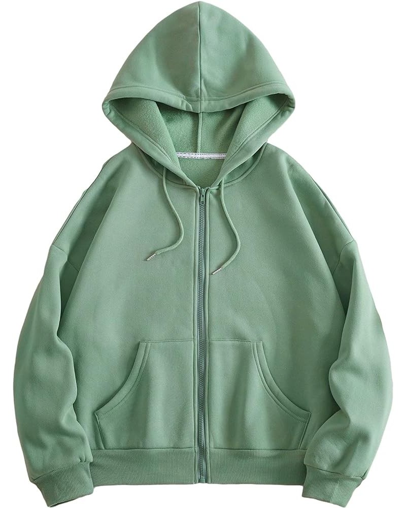 Women's Thermal Lined Full Zip Up Long Sleeve Drawstring Hoodie Sweatshirts with Kangaroo Pockets Mint Green $11.39 Hoodies &...