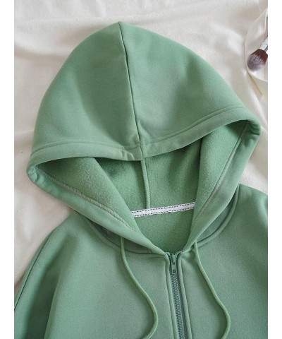 Women's Thermal Lined Full Zip Up Long Sleeve Drawstring Hoodie Sweatshirts with Kangaroo Pockets Mint Green $11.39 Hoodies &...