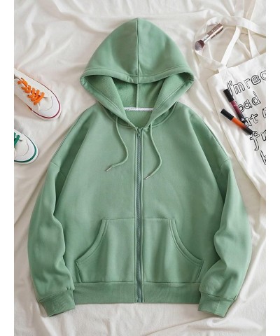 Women's Thermal Lined Full Zip Up Long Sleeve Drawstring Hoodie Sweatshirts with Kangaroo Pockets Mint Green $11.39 Hoodies &...