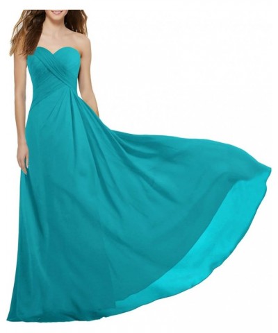 Women's Strapless Long Bridesmaid Dresses Chiffon Wedding Prom Gown Turquoise $39.10 Dresses