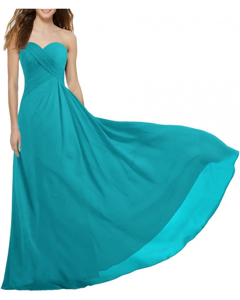 Women's Strapless Long Bridesmaid Dresses Chiffon Wedding Prom Gown Turquoise $39.10 Dresses