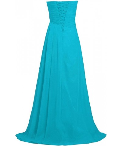 Women's Strapless Long Bridesmaid Dresses Chiffon Wedding Prom Gown Turquoise $39.10 Dresses