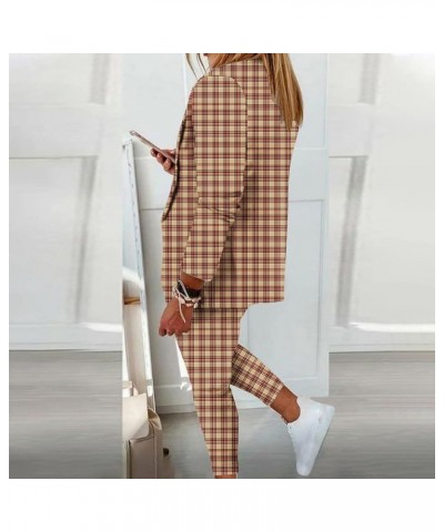 Women's Fall Suit Sets Dressy Casual Outfits Business Work Outfit Two Piece Solid/Plaid Blazer Jacket and Pants Set 07-brown ...