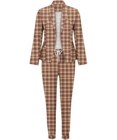 Women's Fall Suit Sets Dressy Casual Outfits Business Work Outfit Two Piece Solid/Plaid Blazer Jacket and Pants Set 07-brown ...