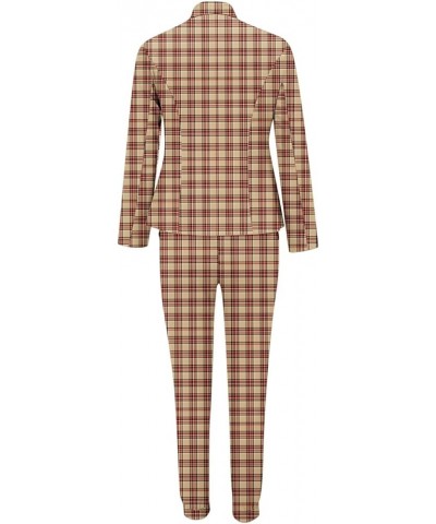 Women's Fall Suit Sets Dressy Casual Outfits Business Work Outfit Two Piece Solid/Plaid Blazer Jacket and Pants Set 07-brown ...