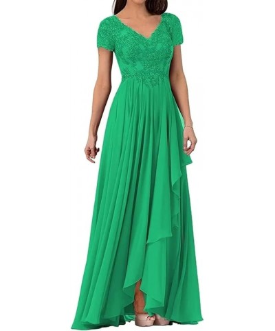 V Neck Lace Applique Long Mother of The Bride Wedding Dresses Women's Cap Sleeve Chiffon Formal Party Dress Green $34.65 Dresses