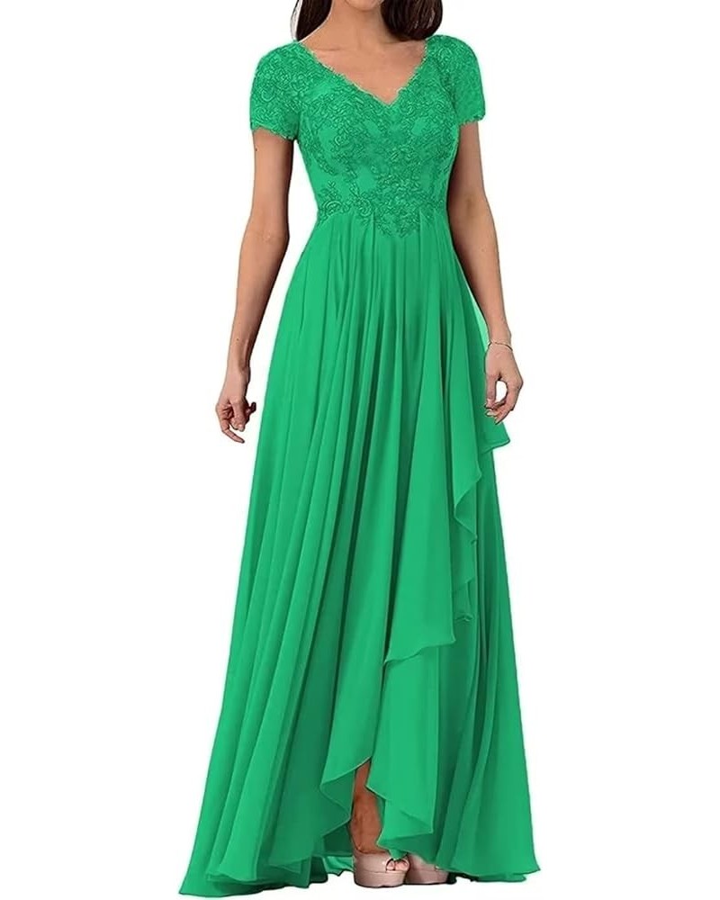 V Neck Lace Applique Long Mother of The Bride Wedding Dresses Women's Cap Sleeve Chiffon Formal Party Dress Green $34.65 Dresses