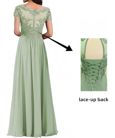 V Neck Lace Applique Long Mother of The Bride Wedding Dresses Women's Cap Sleeve Chiffon Formal Party Dress Green $34.65 Dresses