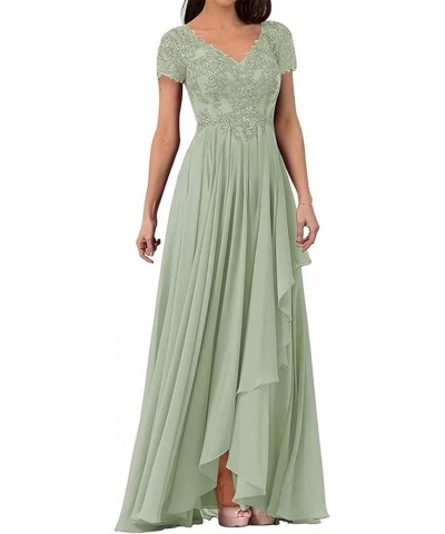 V Neck Lace Applique Long Mother of The Bride Wedding Dresses Women's Cap Sleeve Chiffon Formal Party Dress Green $34.65 Dresses